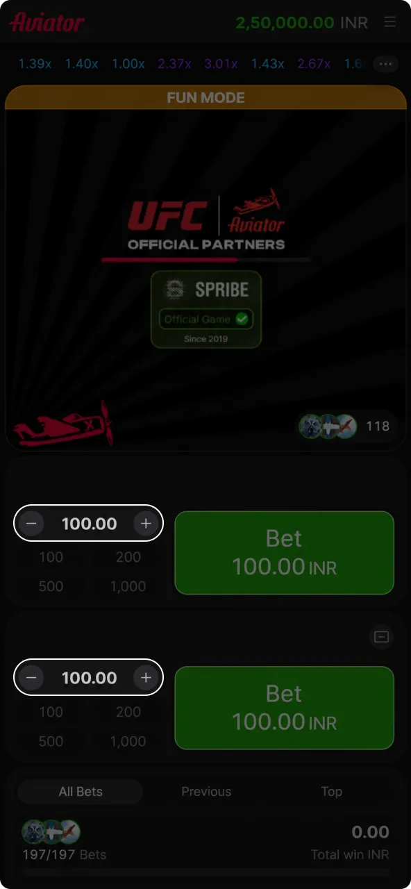 Adjust your virtual stakes inside the free Aviator app demo mode.