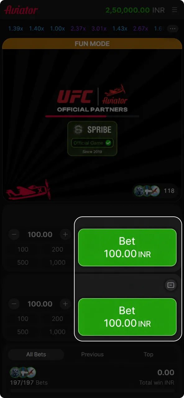 Press the bet button to start the thrilling Aviator game.