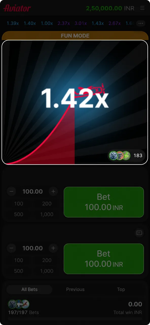 Watch the multiplier rise rapidly during the active Aviator game.